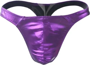 Men's Imitation Leather Low Rise Briefs Breathable T Back G String Underpants Sporter Supporter Stretch Bikini (Purple,Medium)