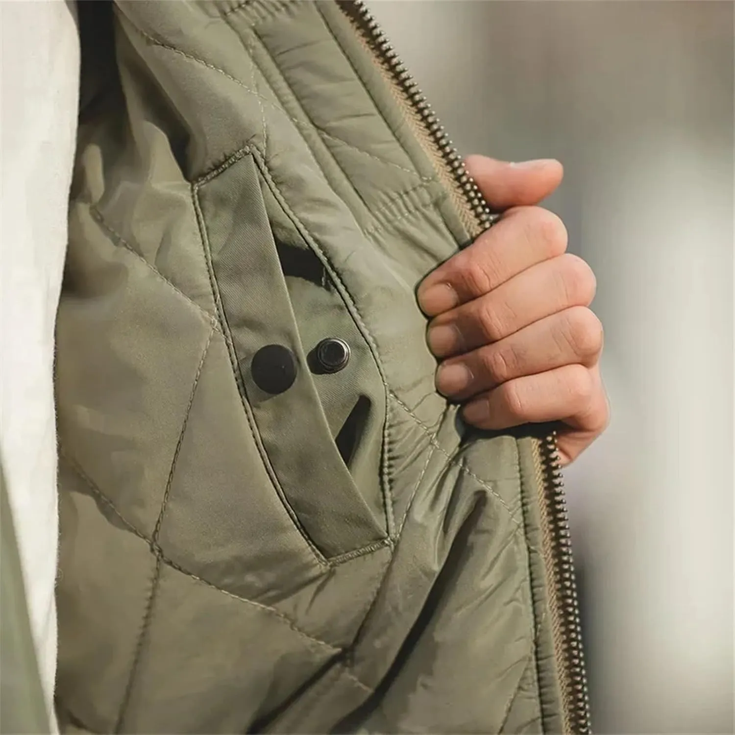 Men's Jacket Thickened Splicing Baseball Flight Coat with Inner Pocket for Cotton Padded Jacket