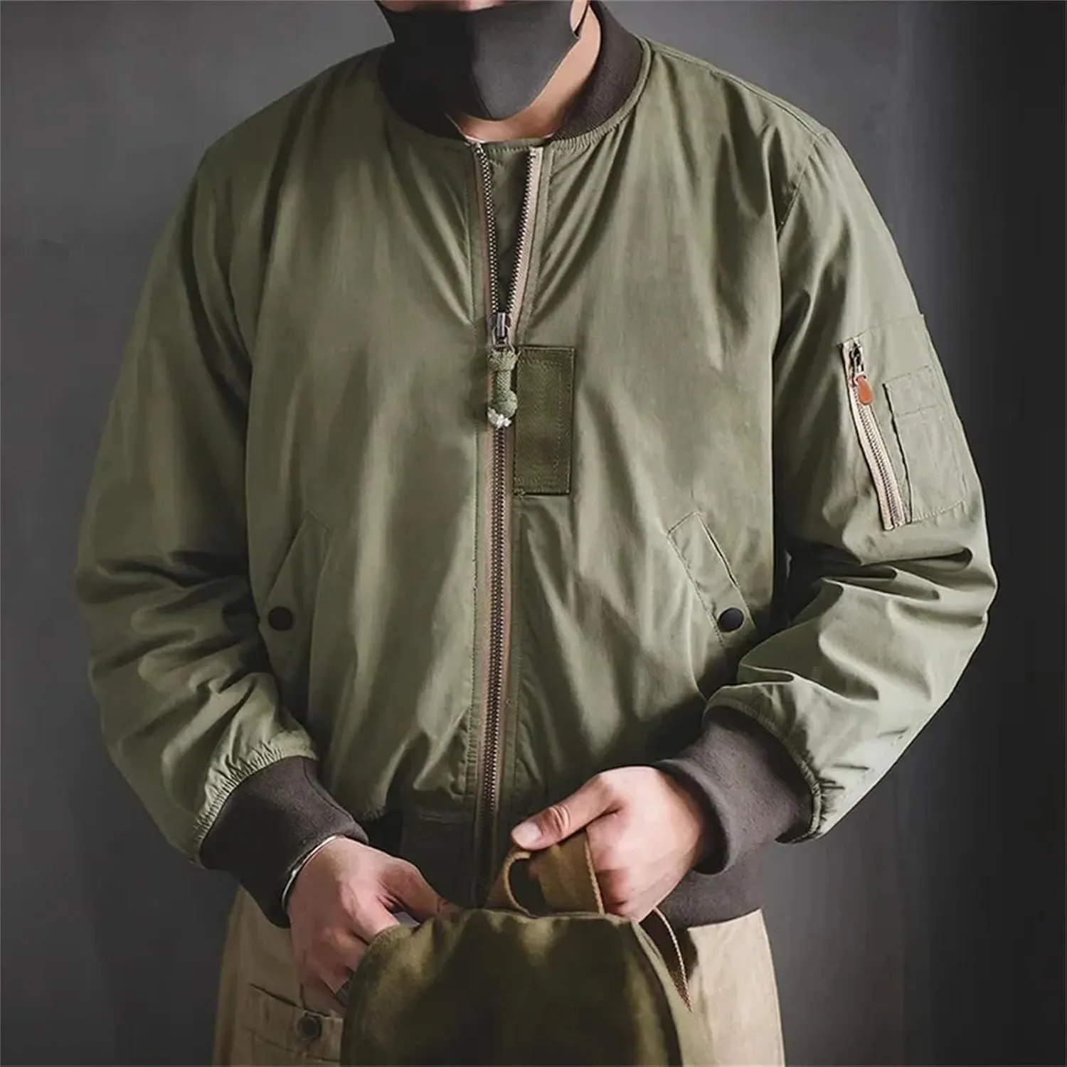Men's Jacket Thickened Splicing Baseball Flight Coat with Inner Pocket for Cotton Padded Jacket