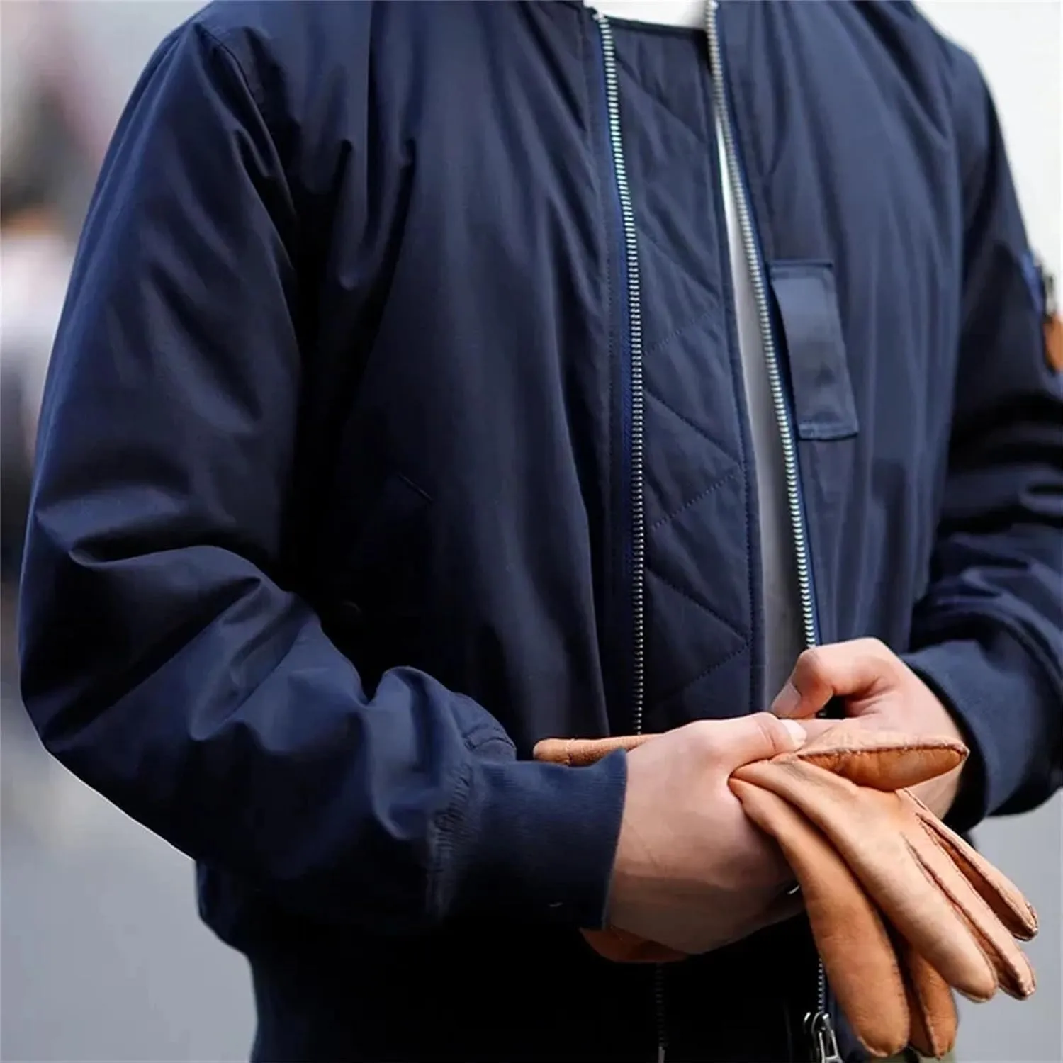 Men's Jacket Thickened Splicing Baseball Flight Coat with Inner Pocket for Cotton Padded Jacket