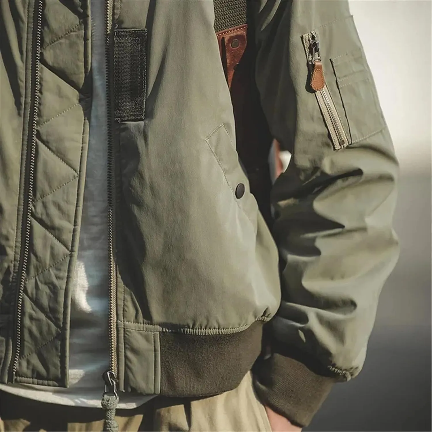 Men's Jacket Thickened Splicing Baseball Flight Coat with Inner Pocket for Cotton Padded Jacket