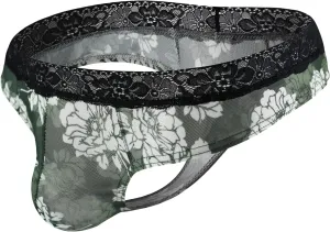 Men'S Lace Frilly Sissy Thong Panties Sheer Mesh Cheeky Bikini Briefs T-Back G-String Breathable Underwear