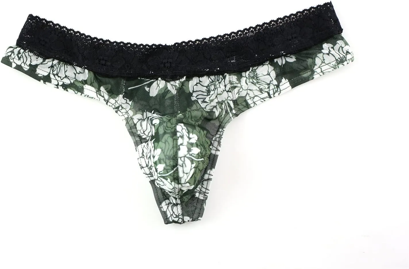 Men'S Lace Frilly Sissy Thong Panties Sheer Mesh Cheeky Bikini Briefs T-Back G-String Breathable Underwear