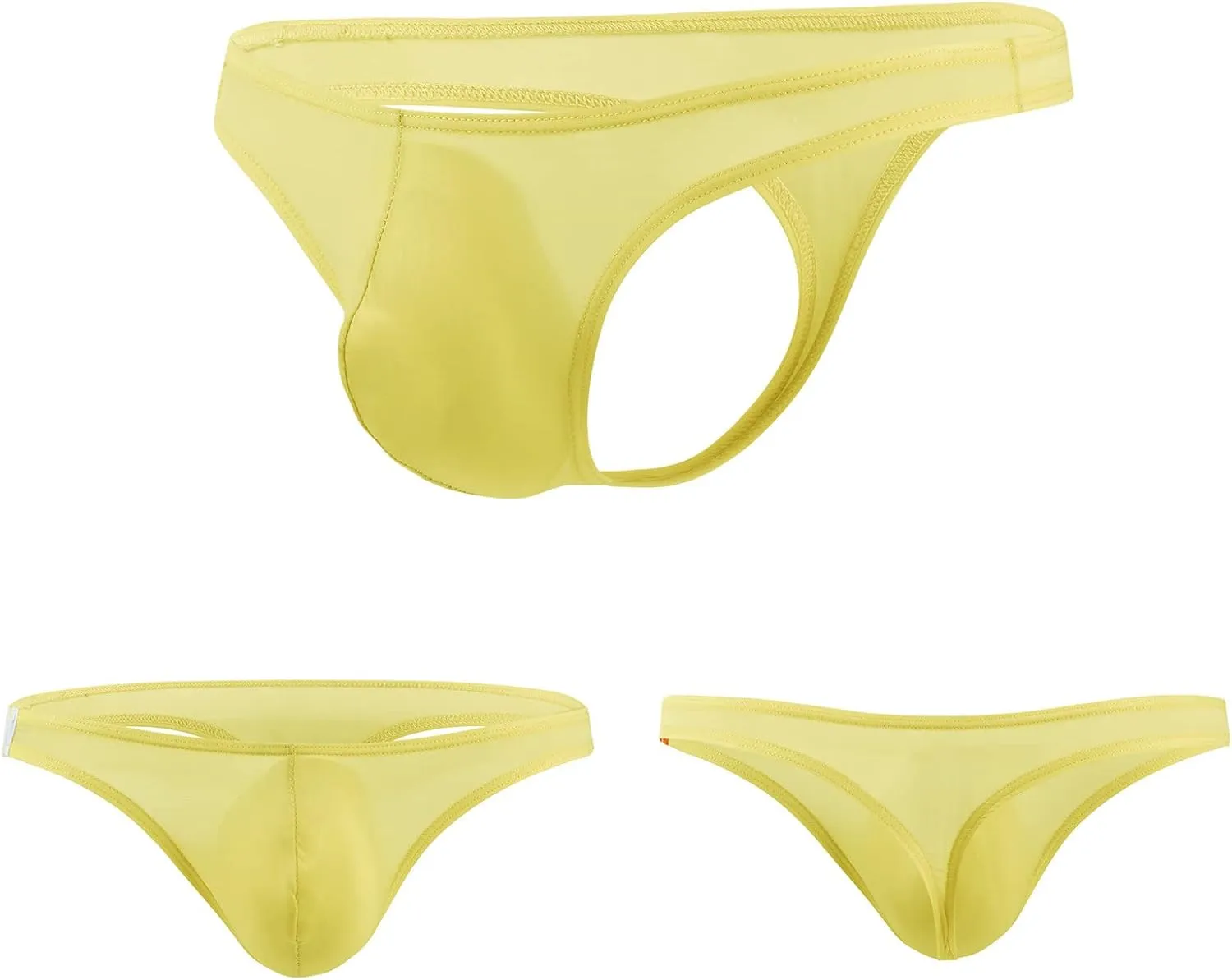 Men's Low Rise T Back Ice Silk Thong Bulge Pouch Breathable Elastic Bikini Underwear Sexy G String U Convex Briefs