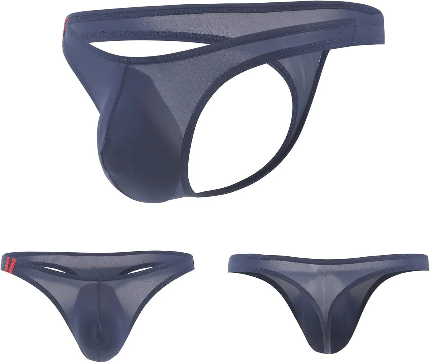 Men's Low Rise T Back Ice Silk Thong Bulge Pouch Breathable Elastic Bikini Underwear Sexy G String U Convex Briefs