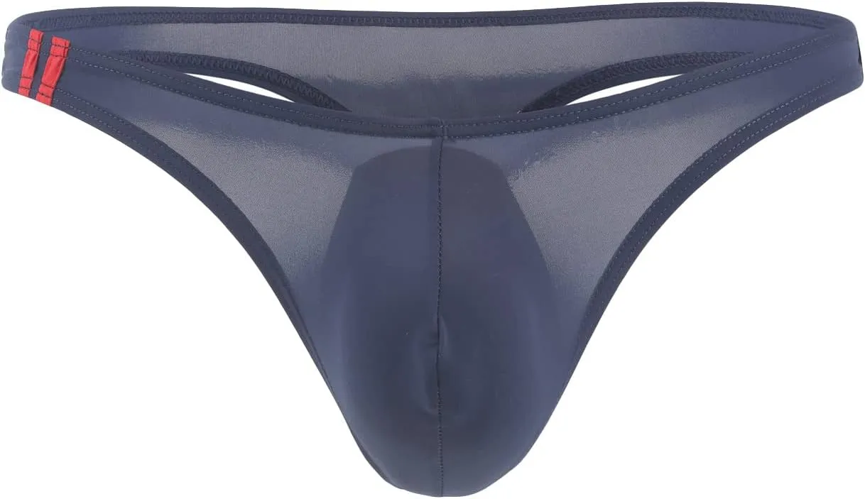 Men's Low Rise T Back Ice Silk Thong Bulge Pouch Breathable Elastic Bikini Underwear Sexy G String U Convex Briefs