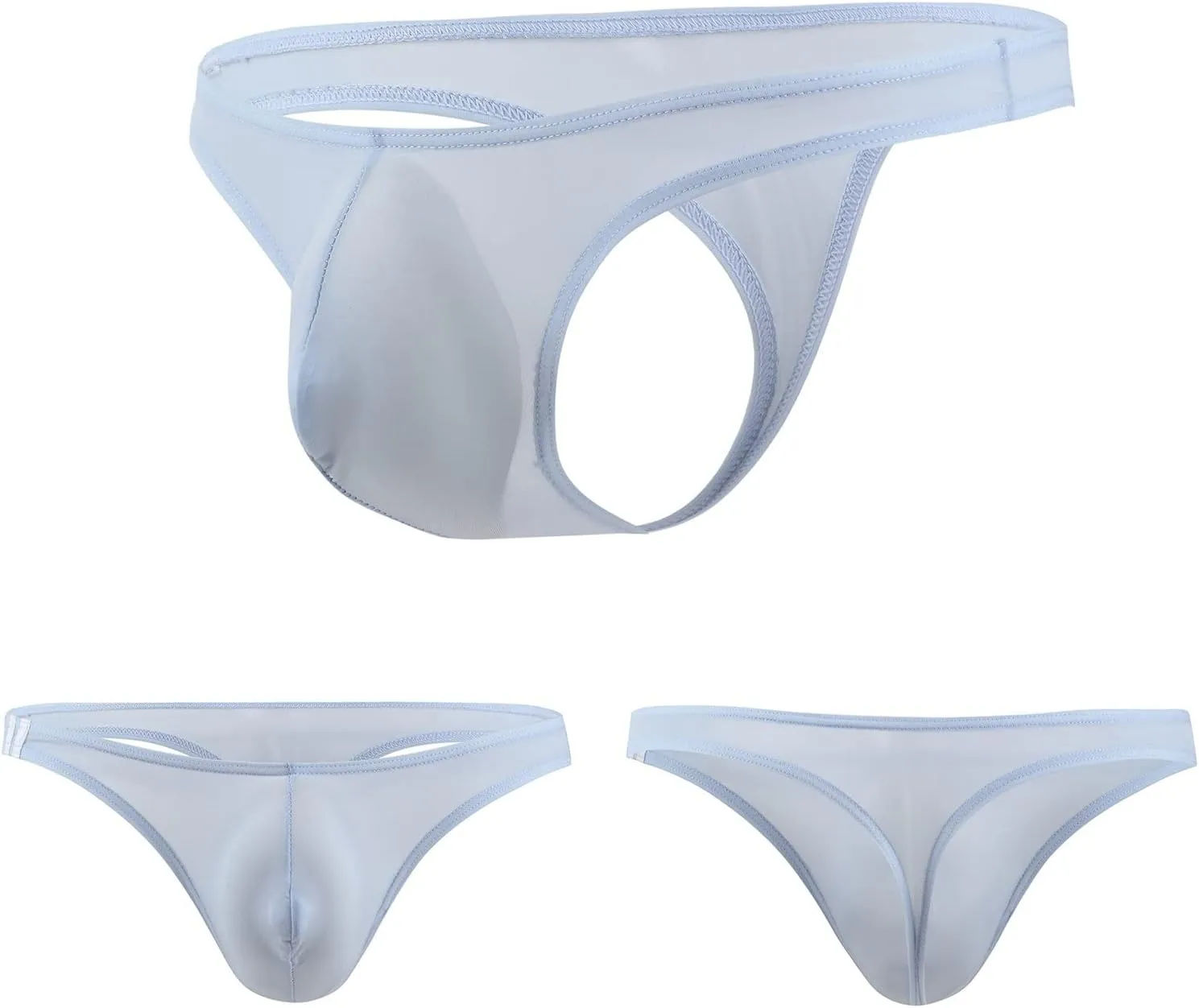 Men's Low Rise T Back Ice Silk Thong Bulge Pouch Breathable Elastic Bikini Underwear Sexy G String U Convex Briefs