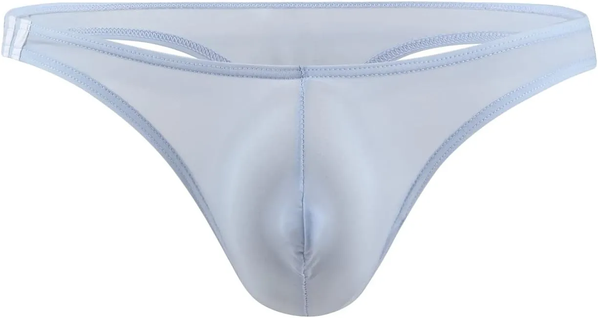 Men's Low Rise T Back Ice Silk Thong Bulge Pouch Breathable Elastic Bikini Underwear Sexy G String U Convex Briefs
