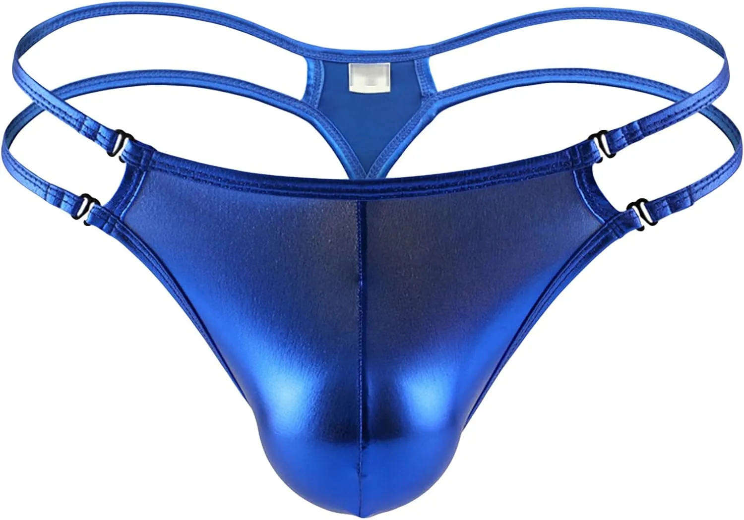 Men's Low Waist U Convex Panties Thongs Faux Leather Lingerie G-String Backless T-Back Breathable Briefs Underwear (Blue,Large)