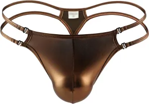 Men's Low Waist U Convex Panties Thongs Faux Leather Lingerie G-String Backless T-Back Breathable Briefs Underwear (Coffee,Medium)