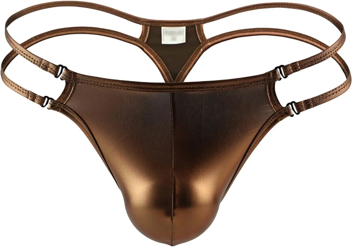 Men's Low Waist U Convex Panties Thongs Faux Leather Lingerie G-String Backless T-Back Breathable Briefs Underwear (Coffee,X-Large)