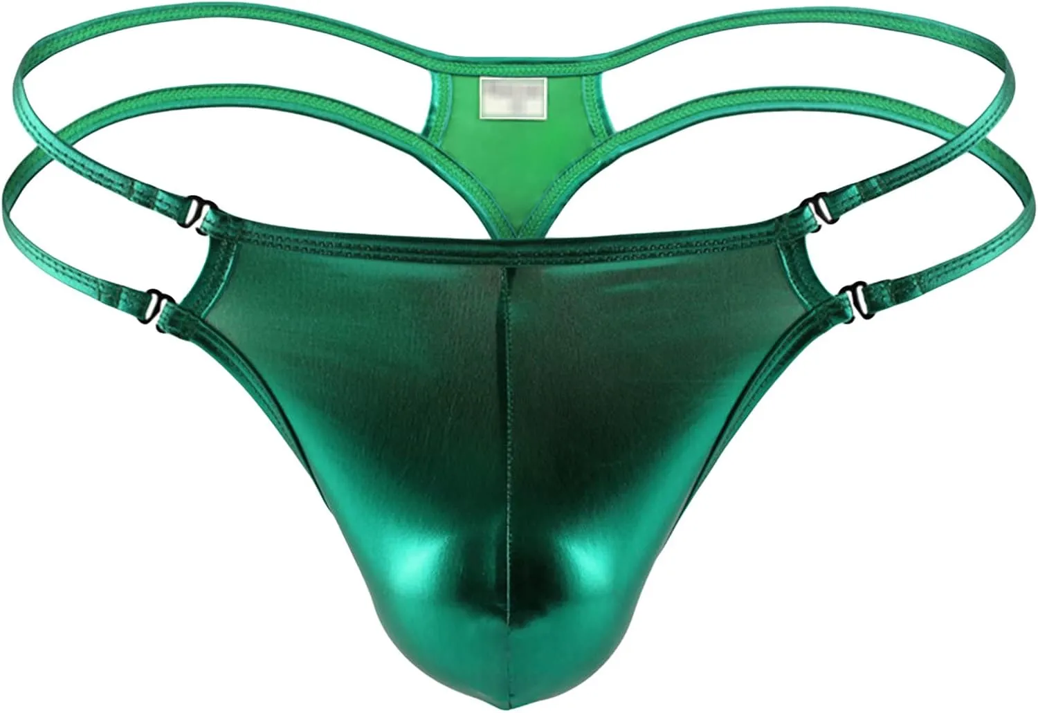 Men's Low Waist U Convex Panties Thongs Faux Leather Lingerie G-String Backless T-Back Breathable Briefs Underwear (Green,Large)