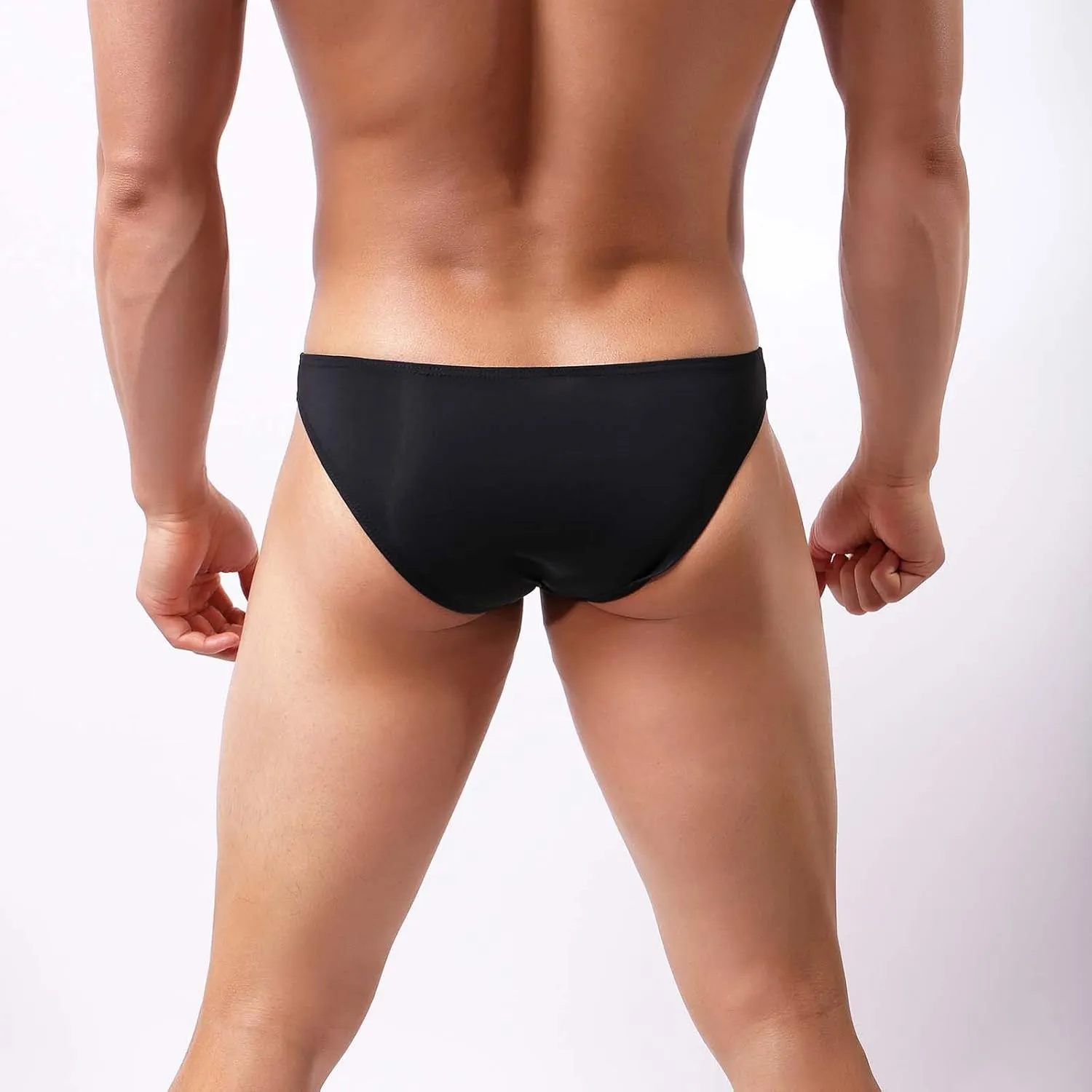 Mens Sexy Open Front Bikini Briefs Low Rise Underwear Hole In Front Breathable Ice Silk Jockstrap Thong Panties