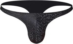 Men's Sexy Thong Underwear PU Leather Ball Pouch Low Rise Underpants G-String See Through Breathable Erotic Lingerie