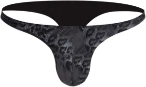 Men's Sexy Thong Underwear PU Leather Ball Pouch Low Rise Underpants G-String See Through Breathable Erotic Lingerie