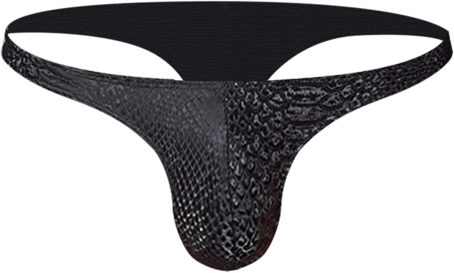 Men's Sexy Thong Underwear PU Leather Ball Pouch Low Rise Underpants G-String See Through Breathable Erotic Lingerie