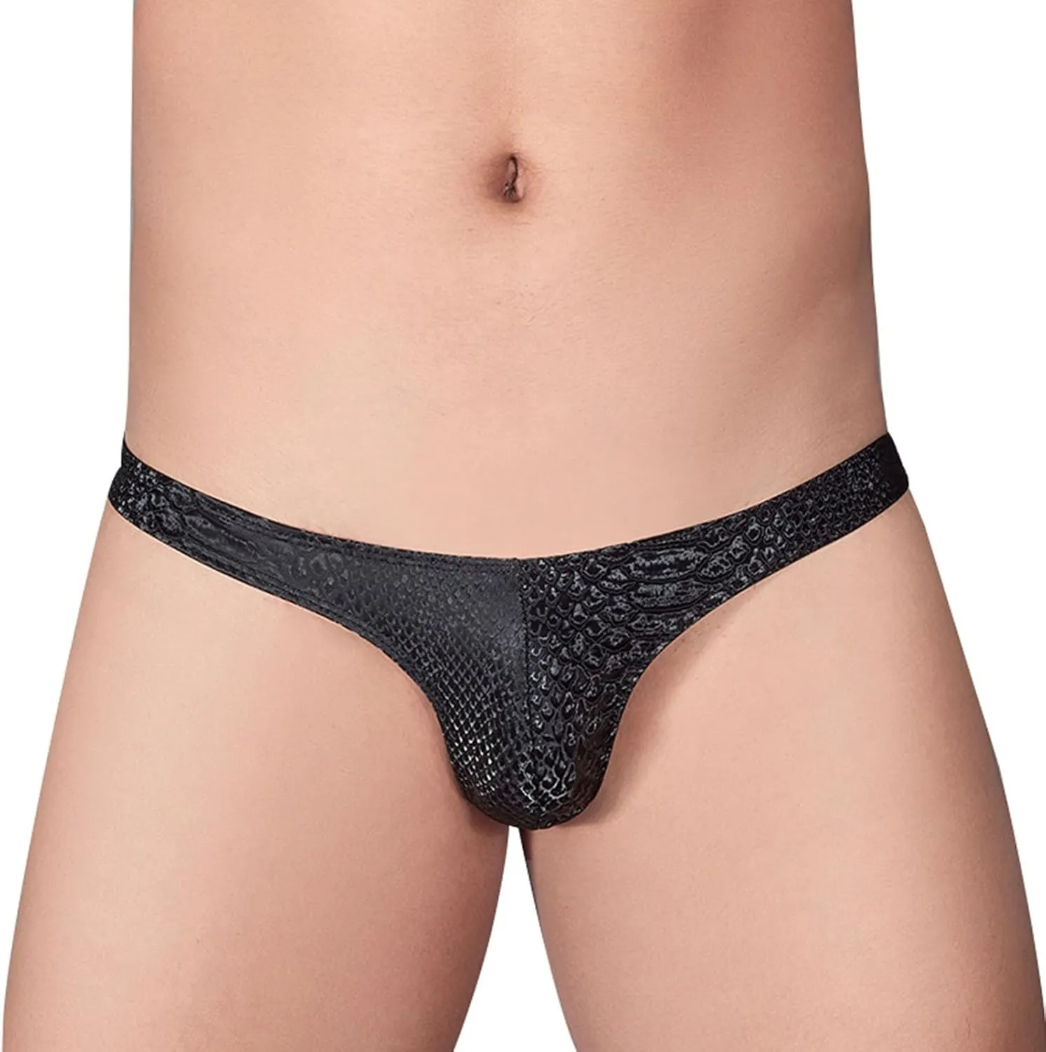 Men's Sexy Thong Underwear PU Leather Ball Pouch Low Rise Underpants G-String See Through Breathable Erotic Lingerie