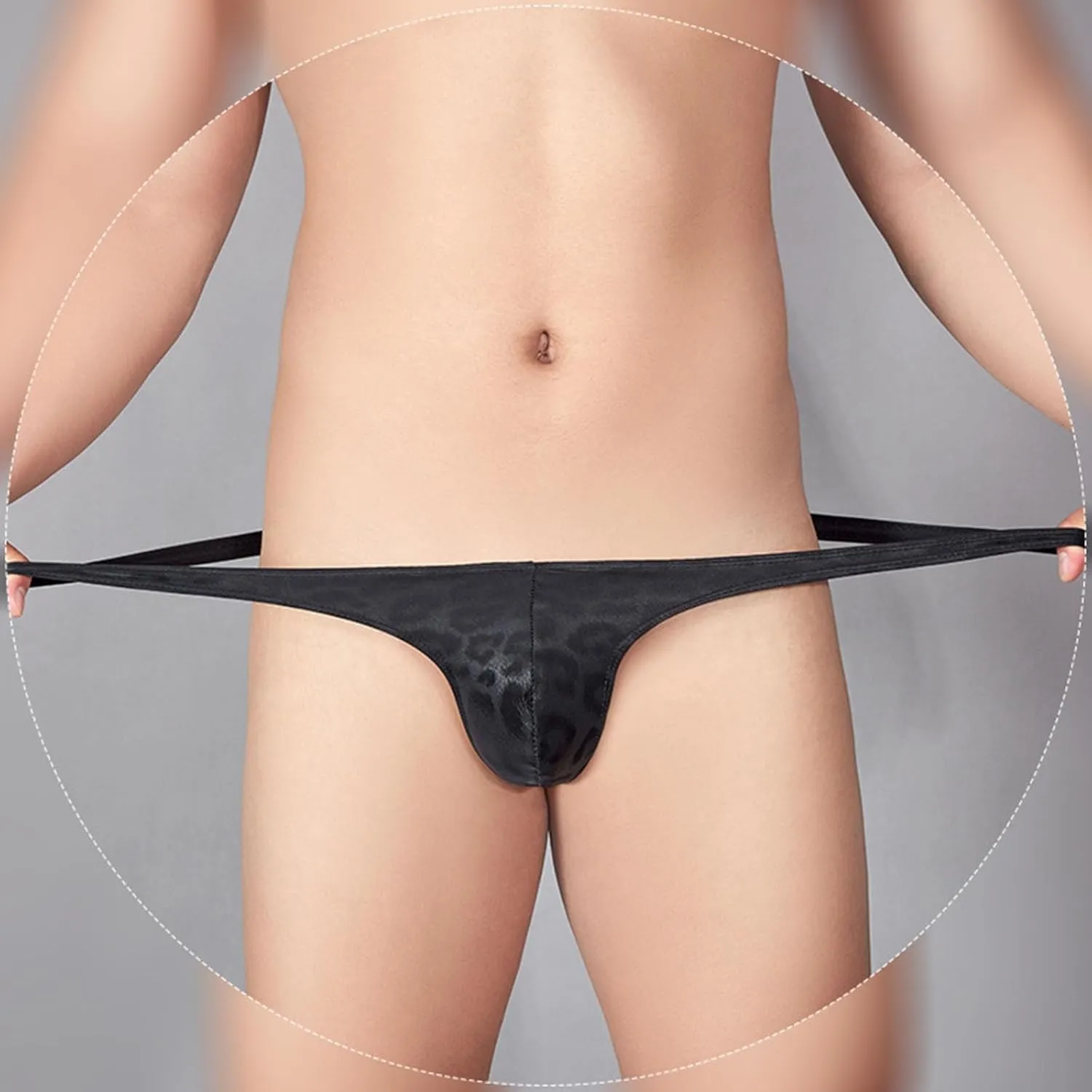 Men's Sexy Thong Underwear PU Leather Ball Pouch Low Rise Underpants G-String See Through Breathable Erotic Lingerie