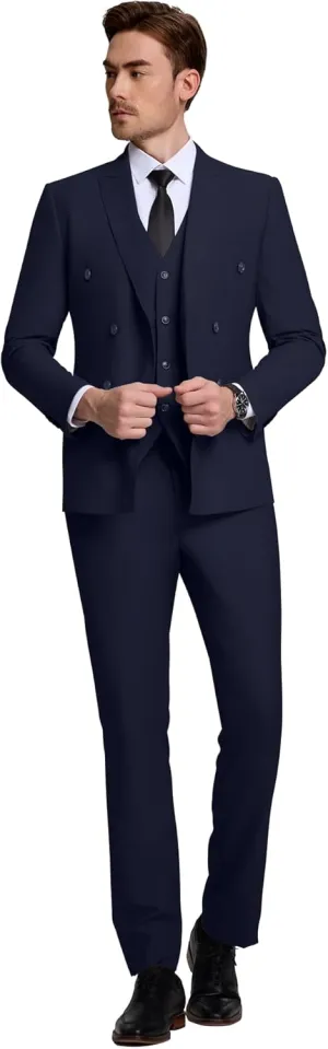 Mens Slim Fit Suit Formal 3 Piece Suit Set Double Breasted Suit Men Wedding Prom Tuxedo Blazer Jacket Vest Pants Set