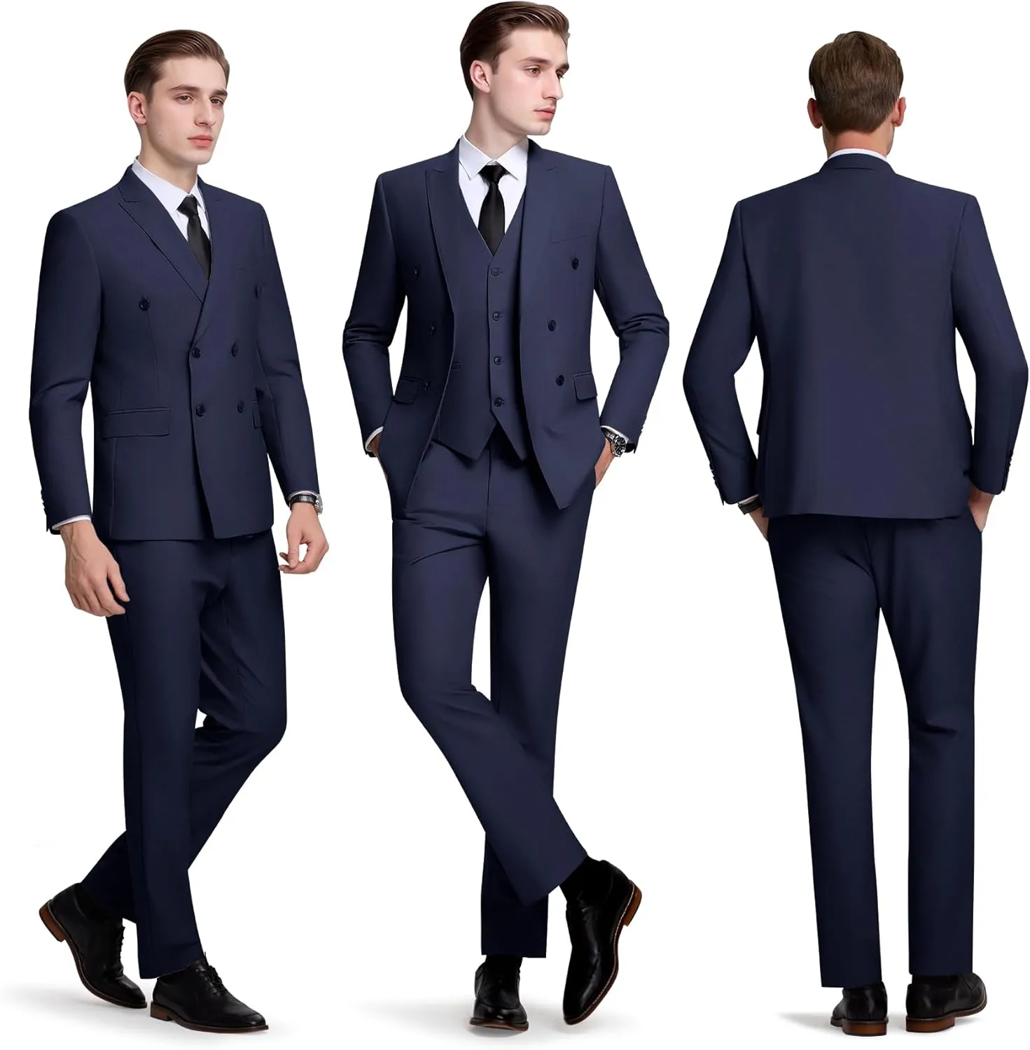 Mens Slim Fit Suit Formal 3 Piece Suit Set Double Breasted Suit Men Wedding Prom Tuxedo Blazer Jacket Vest Pants Set