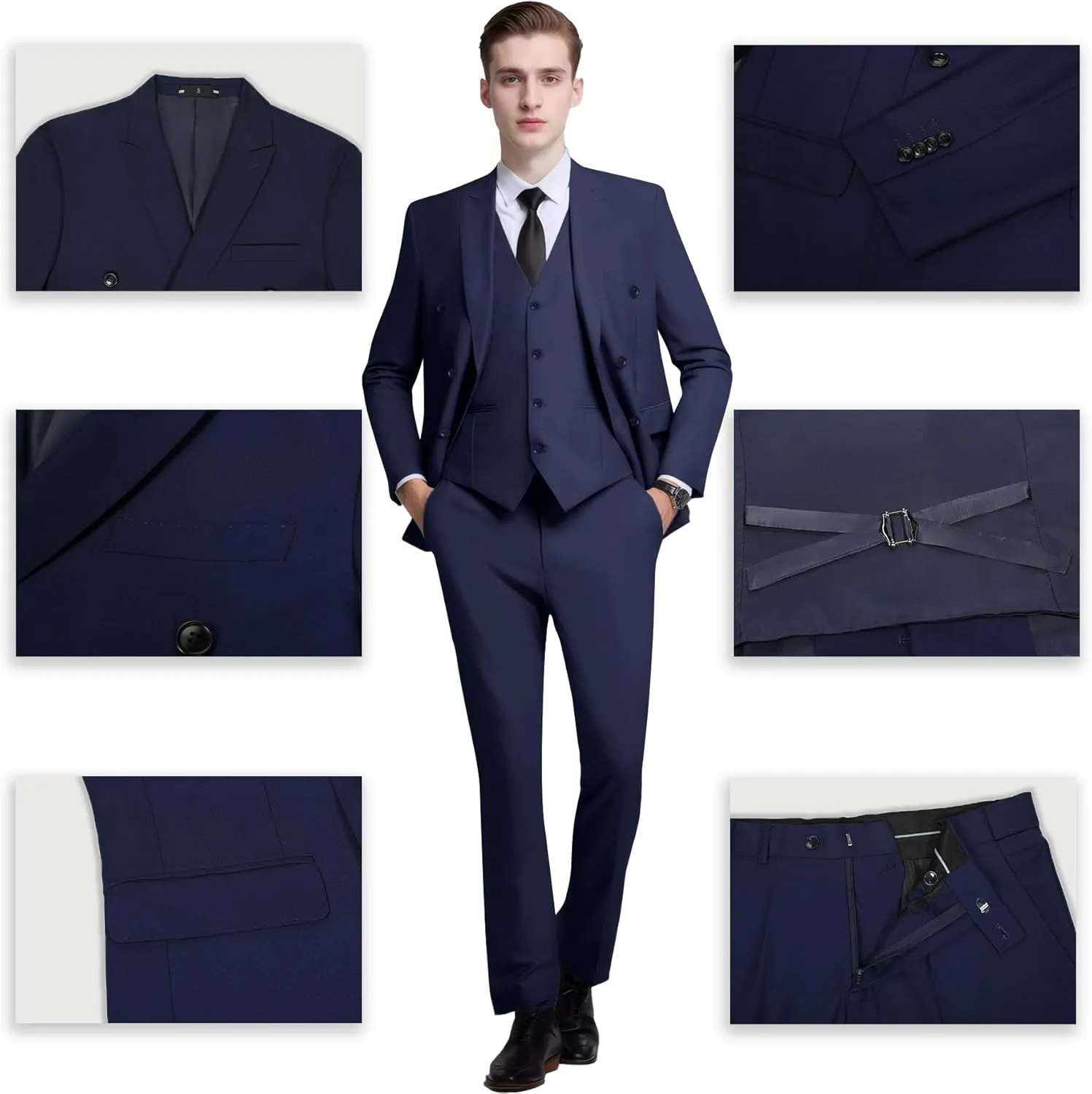 Mens Slim Fit Suit Formal 3 Piece Suit Set Double Breasted Suit Men Wedding Prom Tuxedo Blazer Jacket Vest Pants Set