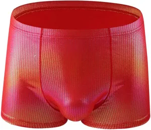 Mens Solid Color Imitation Leather Sexy Ventilate Waist Underwear Briefs Breathable Soft with Fly Underwear for Men