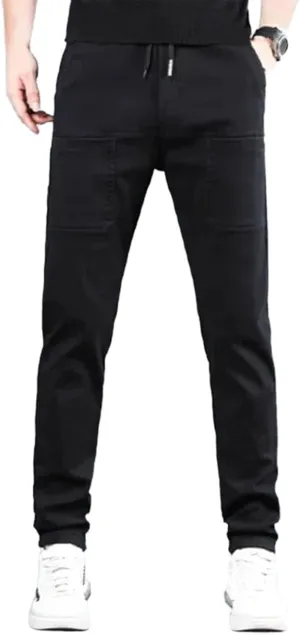 Mens Stretch Cargo Pants Straight Leg Slim Fit Multi Pockets Trousers Elastic Waist Casual Sweatpants High Stretchy