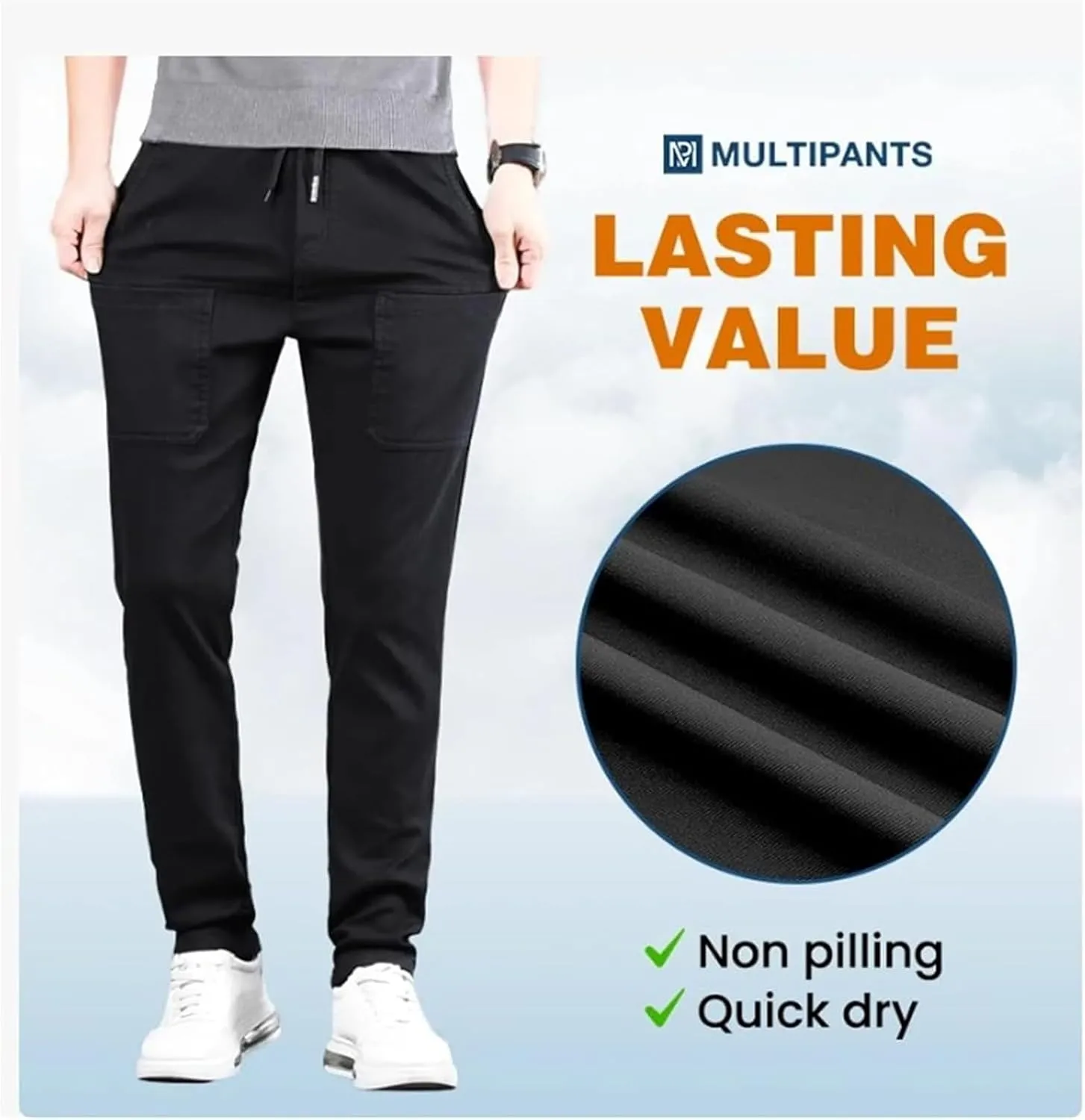 Mens Stretch Cargo Pants Straight Leg Slim Fit Multi Pockets Trousers Elastic Waist Casual Sweatpants High Stretchy