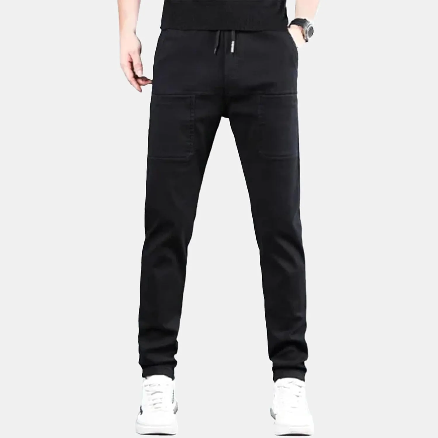 Mens Stretch Cargo Pants Straight Leg Slim Fit Multi Pockets Trousers Elastic Waist Casual Sweatpants High Stretchy