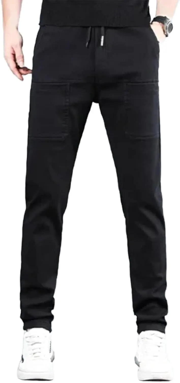 Mens Stretch Cargo Pants Straight Leg Slim Fit Multi Pockets Trousers Elastic Waist Casual Sweatpants High Stretchy