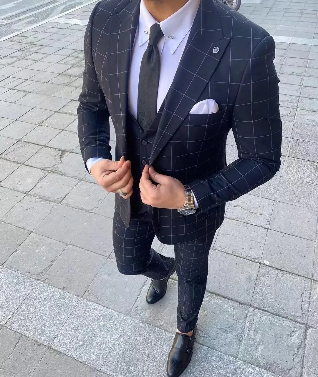 Men's Suit Slim Fit 3 Piece Plaid Suits for Men Checked Tuxedo Suit Men Formal Plaid Blazer Vest Pants Set