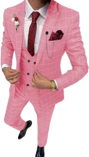 Men's Suit Slim Fit 3 Piece Plaid Suits for Men Checked Tuxedo Suit Men Formal Plaid Blazer Vest Pants Set