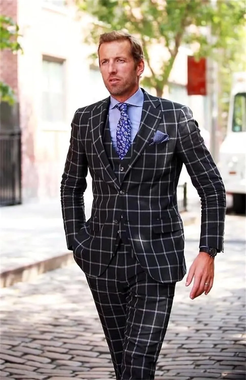 Men's Suit Slim Fit 3 Piece Plaid Suits for Men Checked Tuxedo Suit Men Formal Plaid Blazer Vest Pants Set