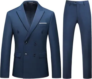 Mens Suits Slim Fit 2 Piece Double Breasted Blazer Tuxedo Suit Set for Men Casual Wedding Casual Business