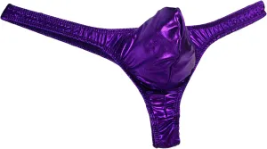 Mens T Back Sexy Low Rise Thongs Patent Leather G String Briefs Bulge Pouch Underwear Stretch Breathable Bikini (Purple,Medium)