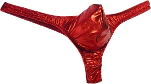 Mens T Back Sexy Low Rise Thongs Patent Leather G String Briefs Bulge Pouch Underwear Stretch Breathable Bikini (Red,Medium)