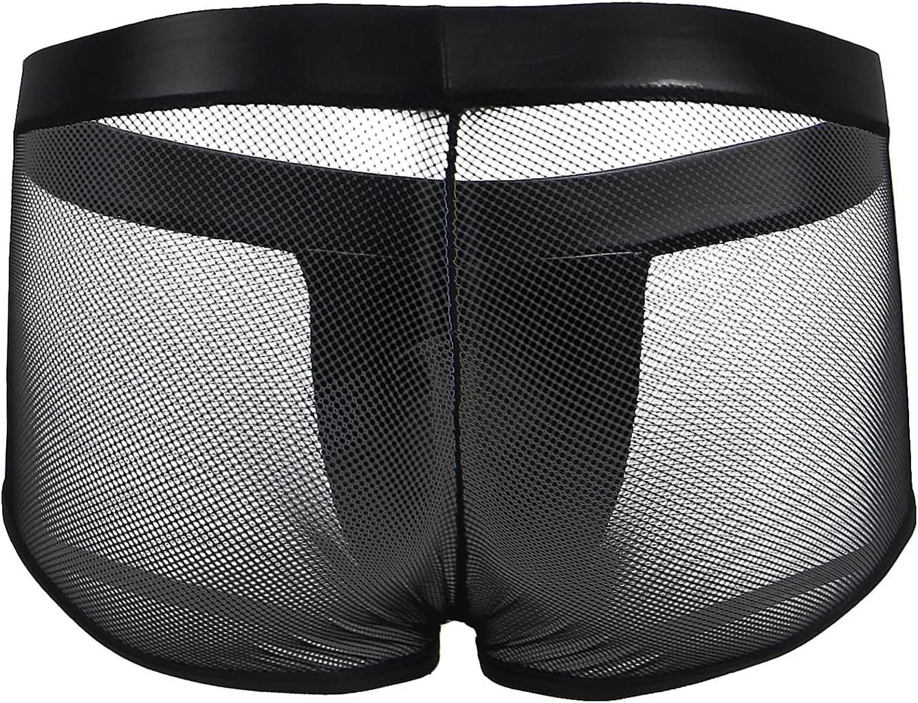 Mens Underwear Breathable See Through Boxer Briefs with Faux Leather Pouch Plus Size Sexy Mesh Trunks XS-2XL