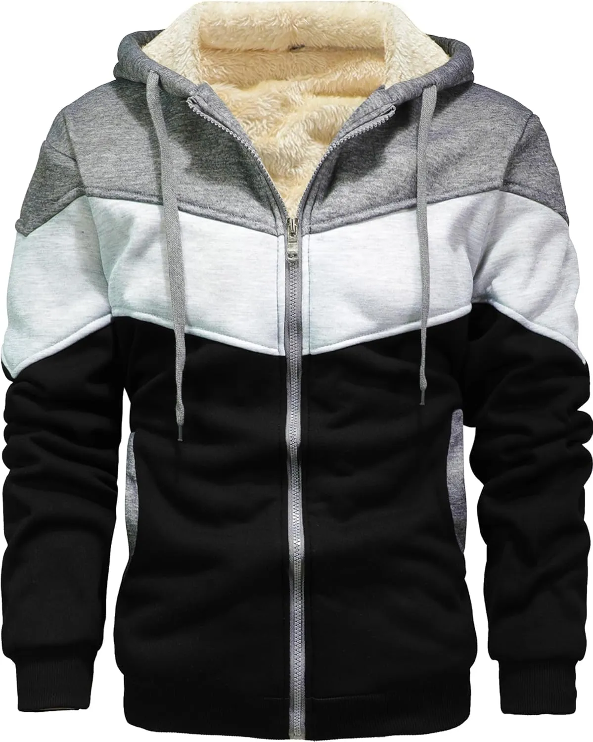 Men's Winter Fleece Thermal Jackets for Men Sherpa Lined Hoodies Warm Thick Jacket Outerwear