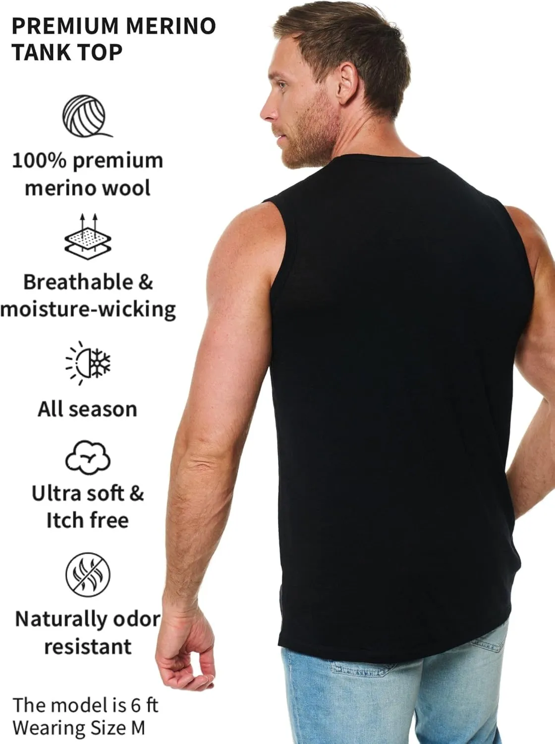 Merino Wool Tank Top Men - Active Merino Wool Undershirt Moisture Wicking Breathable Anti-Odor Lightweight Base Layer