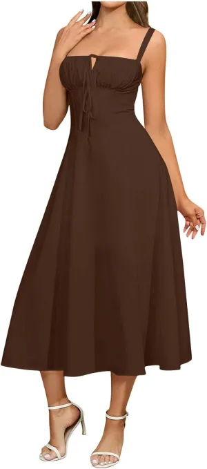 Midi Corset Dress Womens Boho Flowy Slit Lace Up Dresses for Women Going Out A Line Casual Sundress Beach