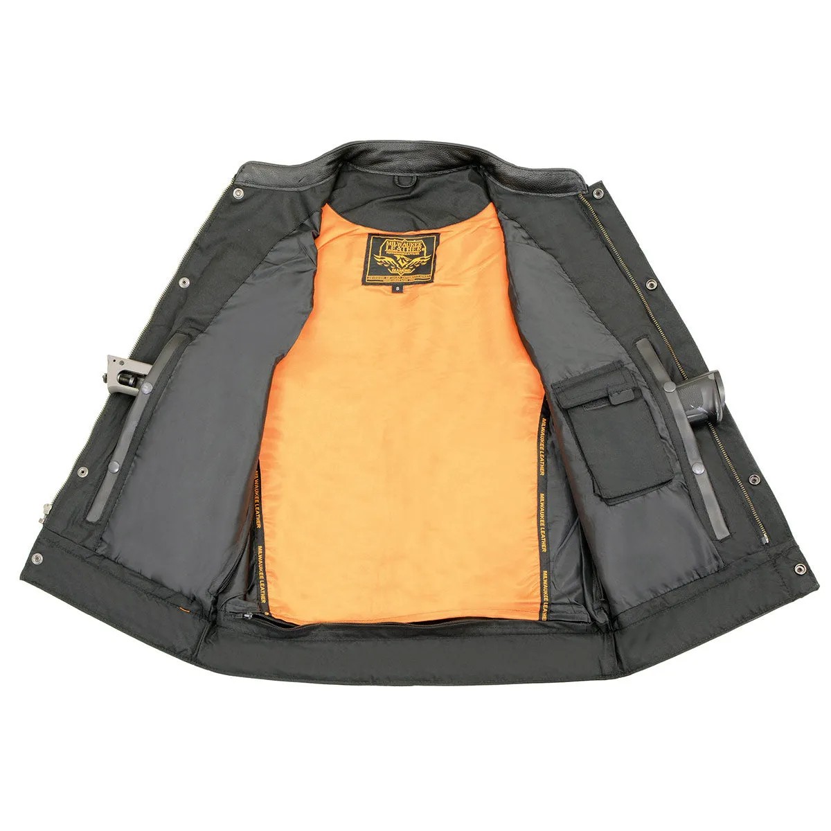 Milwaukee Leather MLM3514 Men's Black Cool-Tec Naked Leather Vest - Club Style Dual Closure Motorcycle Rider Vest