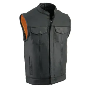 Milwaukee Leather MLM3514 Men's Black Cool-Tec Naked Leather Vest - Club Style Dual Closure Motorcycle Rider Vest
