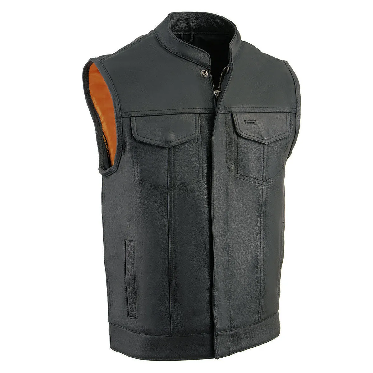 Milwaukee Leather MLM3514 Men's Black Cool-Tec Naked Leather Vest - Club Style Dual Closure Motorcycle Rider Vest