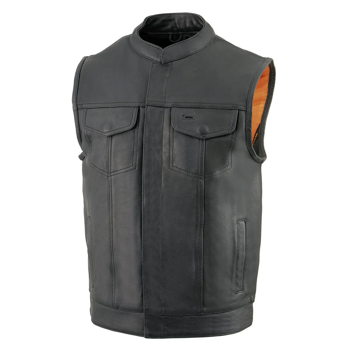Milwaukee Leather MLM3514 Men's Black Cool-Tec Naked Leather Vest - Club Style Dual Closure Motorcycle Rider Vest