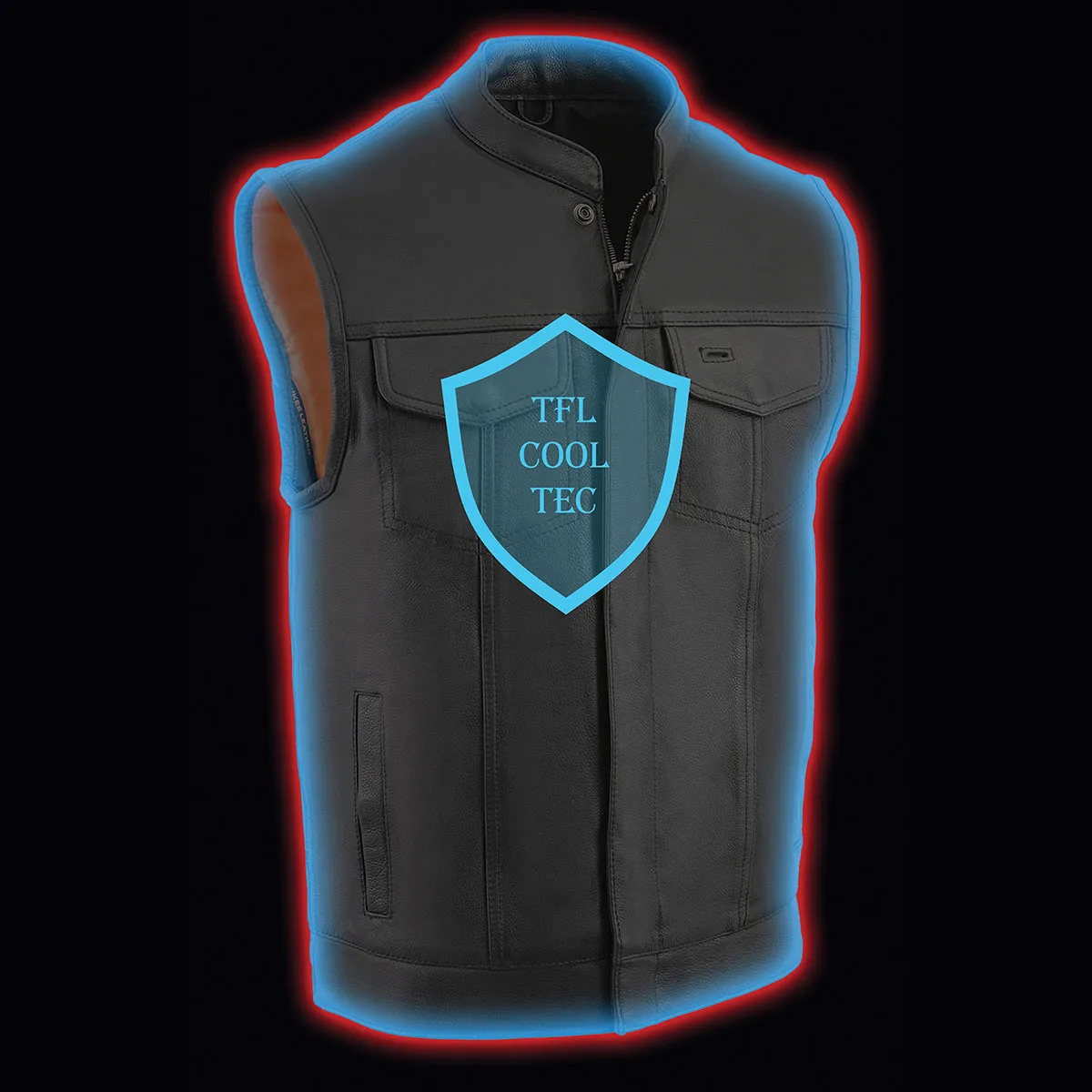 Milwaukee Leather MLM3514 Men's Black Cool-Tec Naked Leather Vest - Club Style Dual Closure Motorcycle Rider Vest
