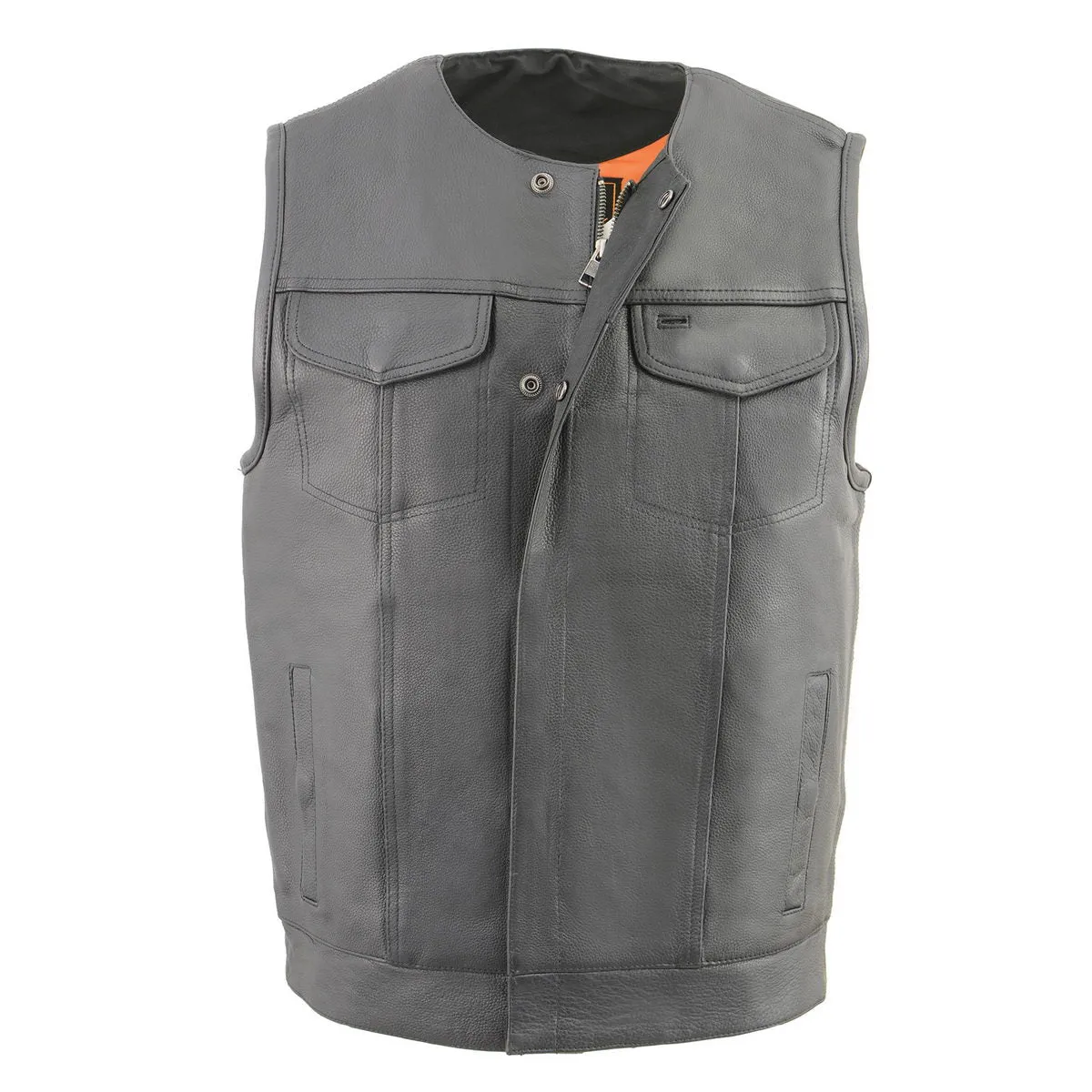 Milwaukee Leather MLM3515 Men's Black Cool-Tec Naked Leather Vest - Club Style Collarless Motorcycle Rider Vest