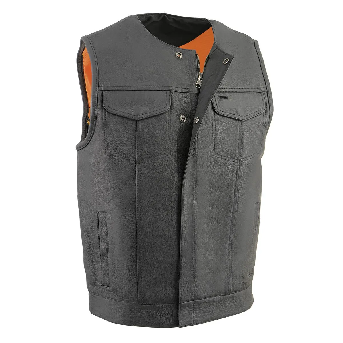 Milwaukee Leather MLM3515 Men's Black Cool-Tec Naked Leather Vest - Club Style Collarless Motorcycle Rider Vest
