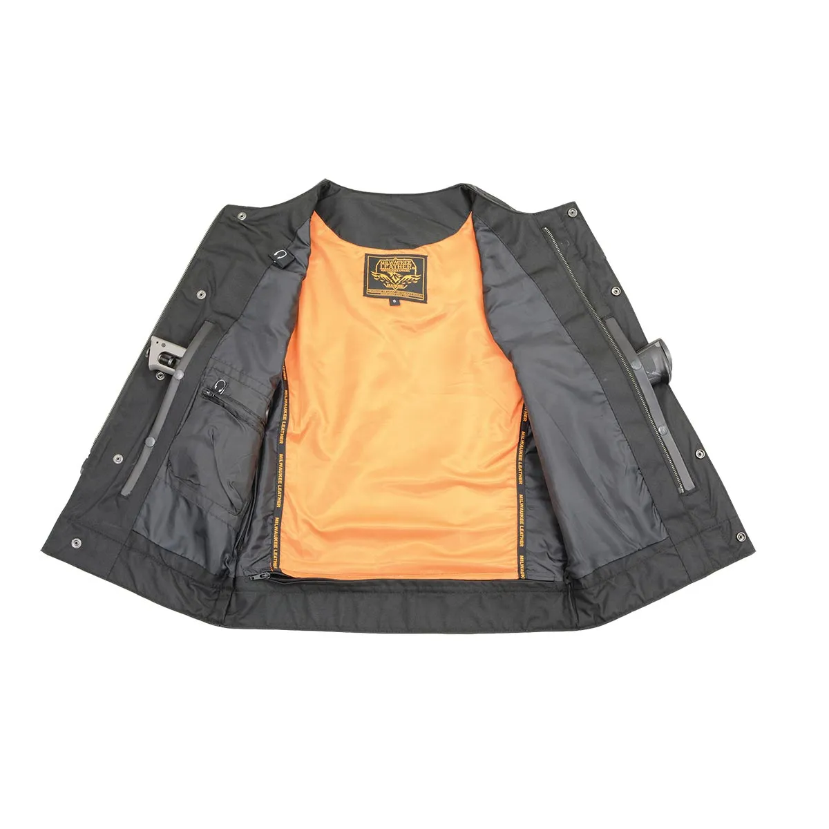 Milwaukee Leather MLM3515 Men's Black Cool-Tec Naked Leather Vest - Club Style Collarless Motorcycle Rider Vest