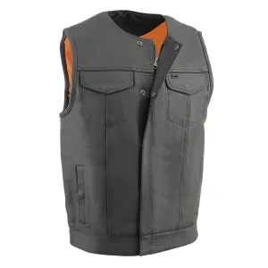 Milwaukee Leather MLM3515 Men's Black Cool-Tec Naked Leather Vest - Club Style Collarless Motorcycle Rider Vest