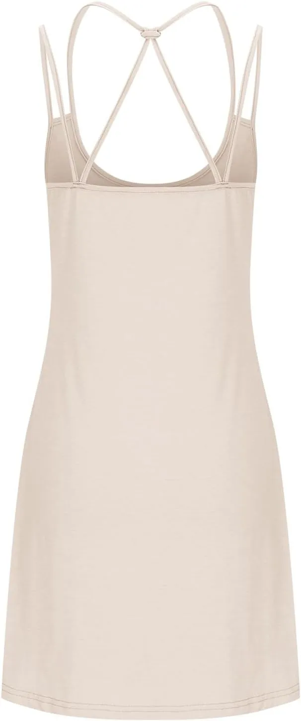 Mini Dresses for Women 2024 Sexy Sleeveless Spaghetti Strap Backless Summer Sun Dress Casual Loose Beach Coverups